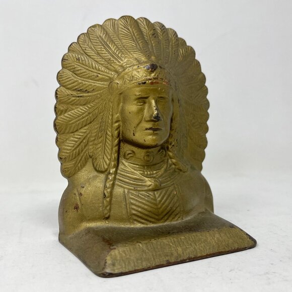 Vintage Cast Iron Native American Indian Chief Bookend Doorstop - Picture 3 of 12